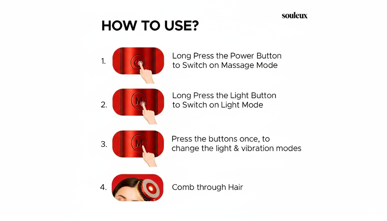 Souleux's 3-1 Red Light Therapy Scalp Massager | Hair Revival Brush