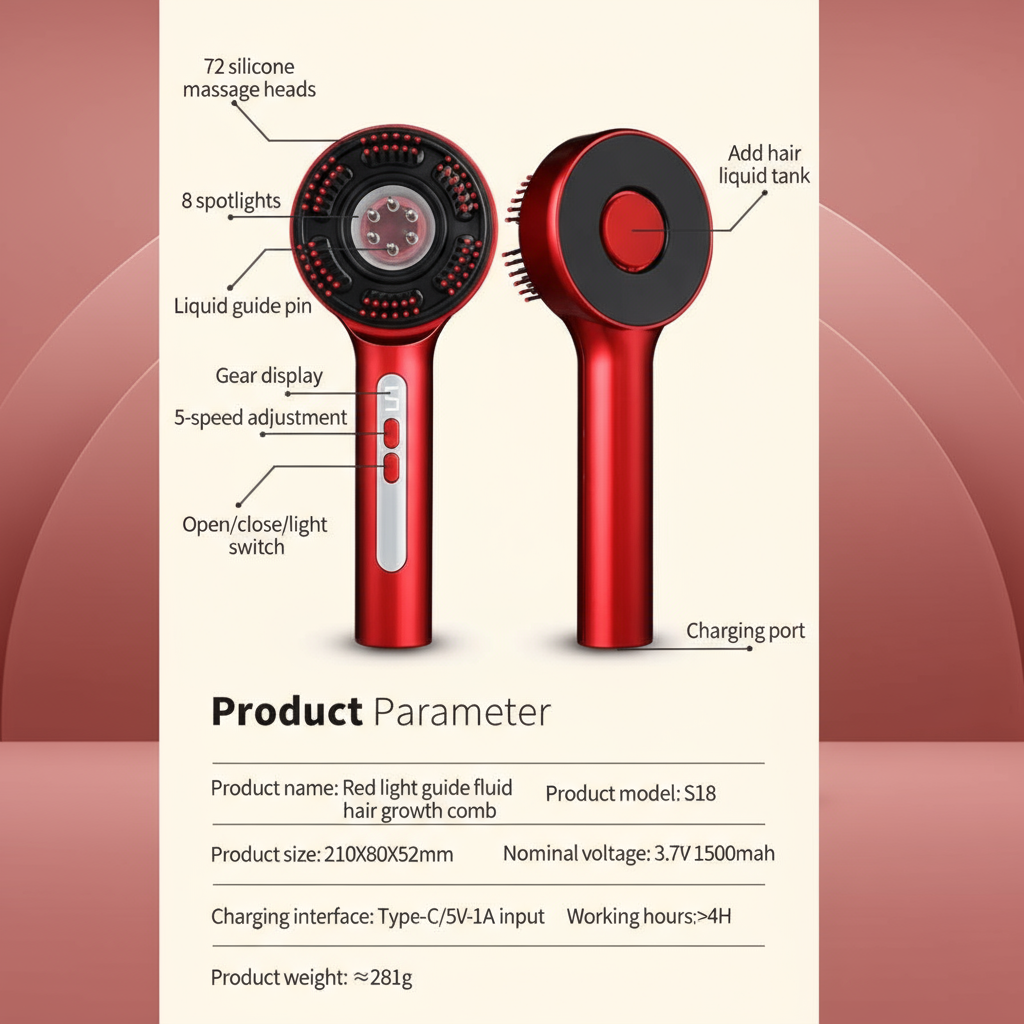 Souleux's 3-1 Red Light Therapy Scalp Massager | Hair Revival Brush